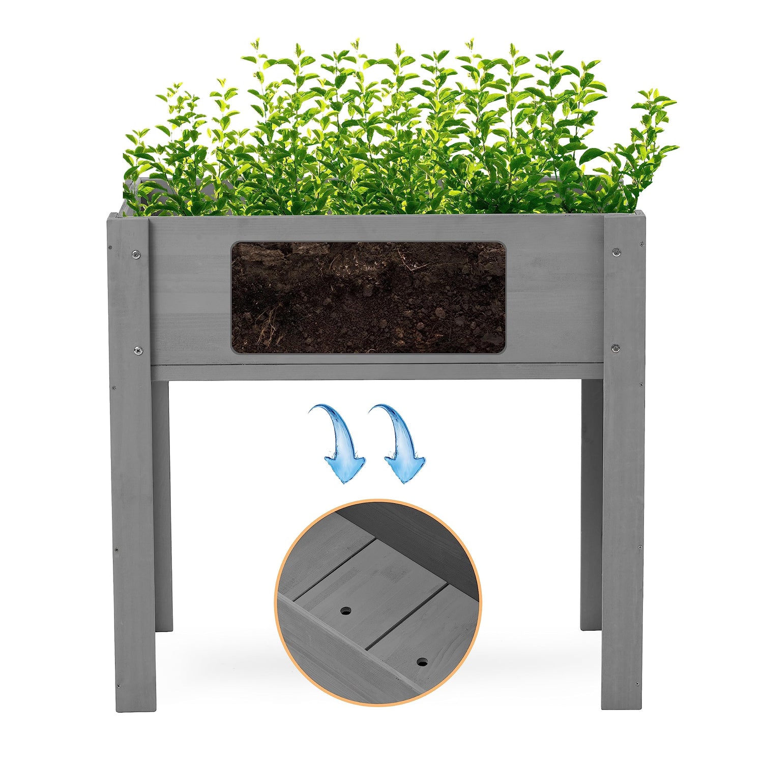 Raised Garden Bed with Legs, 31x16x31'', Outdoor Wood Elevated Planter Box, Grey Cedar, Thick Legs, w/Liner SoliWood