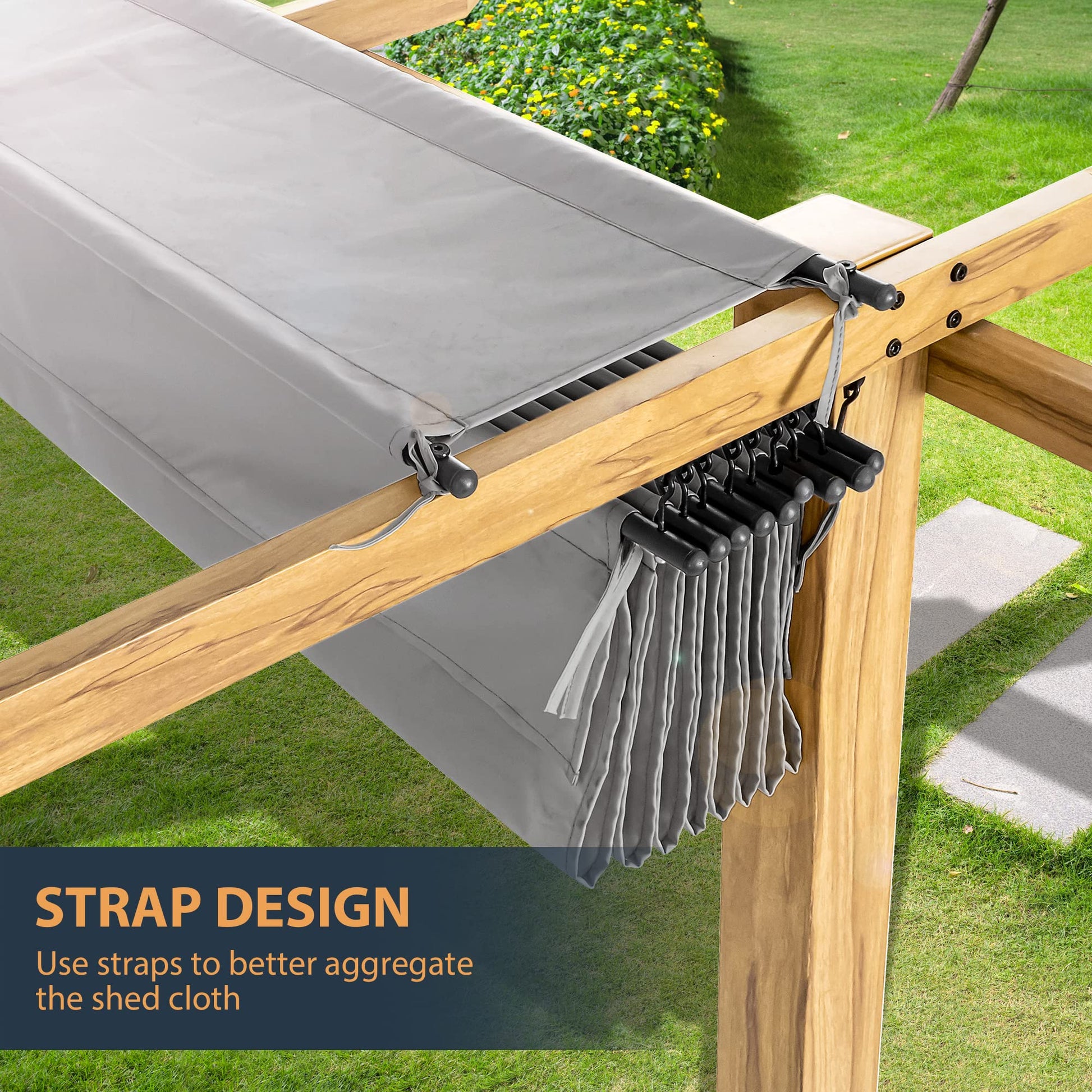 HAPPATIO 10' X 13' Pergola Retractable Pergola Canopy for Backyard, Garden, Patio; Woodgrain-Look Aluminum Pergola with Retractable Pergola Canopy, - WoodArtSupply