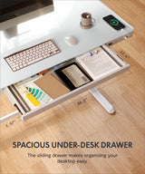 FLEXISPOT Electric Glass Standing Desk with Drawer Desktop & Adjustable Frame Quick Install w/USB Charge Ports, Child Lock (White, Glass) FLEXISPOT