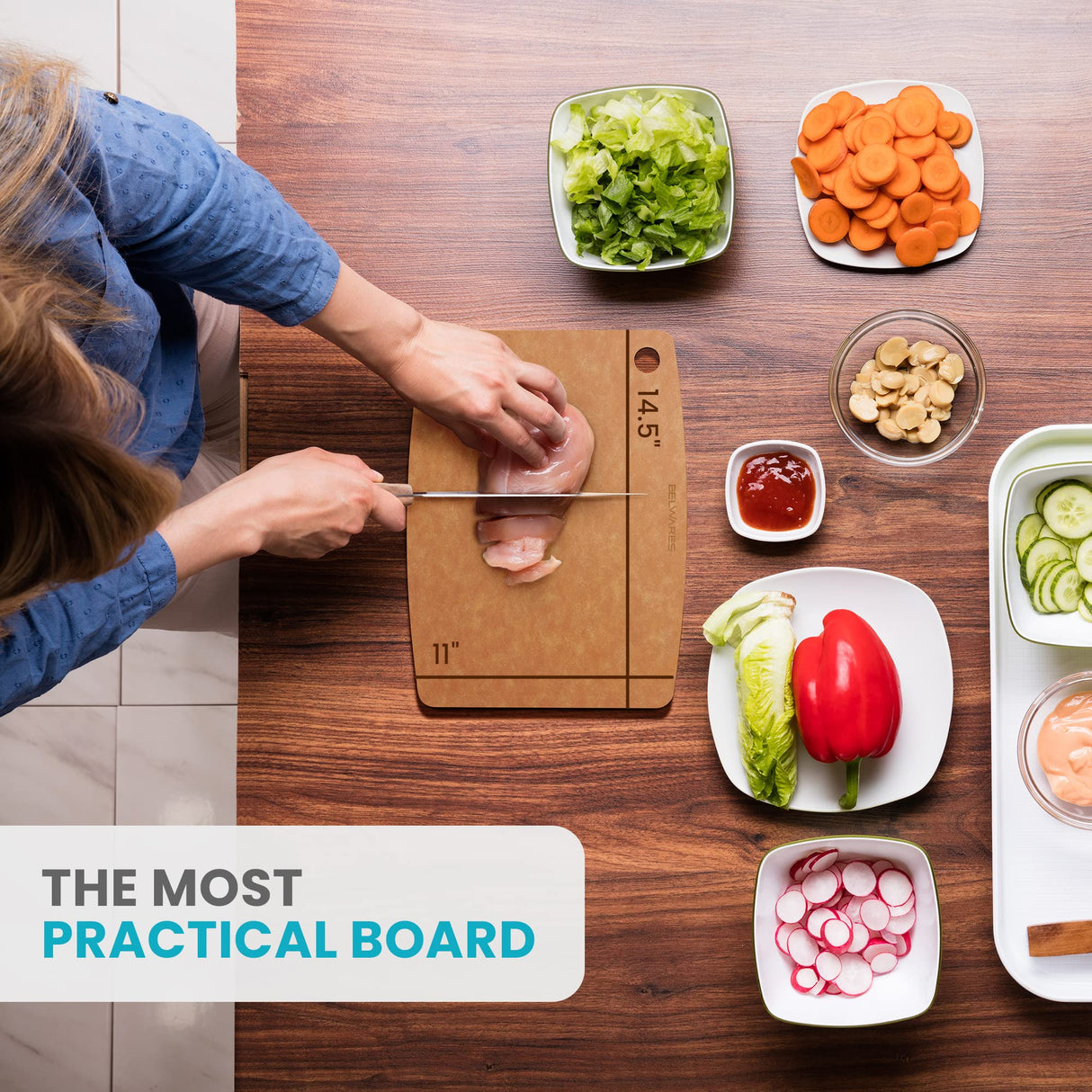 Wooden Cutting Board for Kitchen - Large Composite Wood Cutting Boards Dishwasher Safe 14.5 X 11.25 Inch - Thin, BPA Free & Eco-Friendly Chopping Belwares