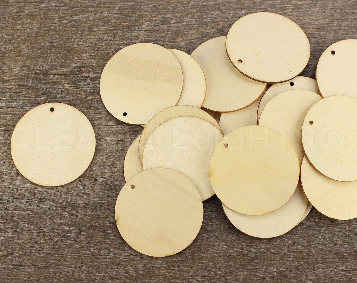CleverDelights 2 Inch Wood Circles - 50 Pack - 1/16" Thick - 2" Round Unfinished Craft Pieces CleverDelights