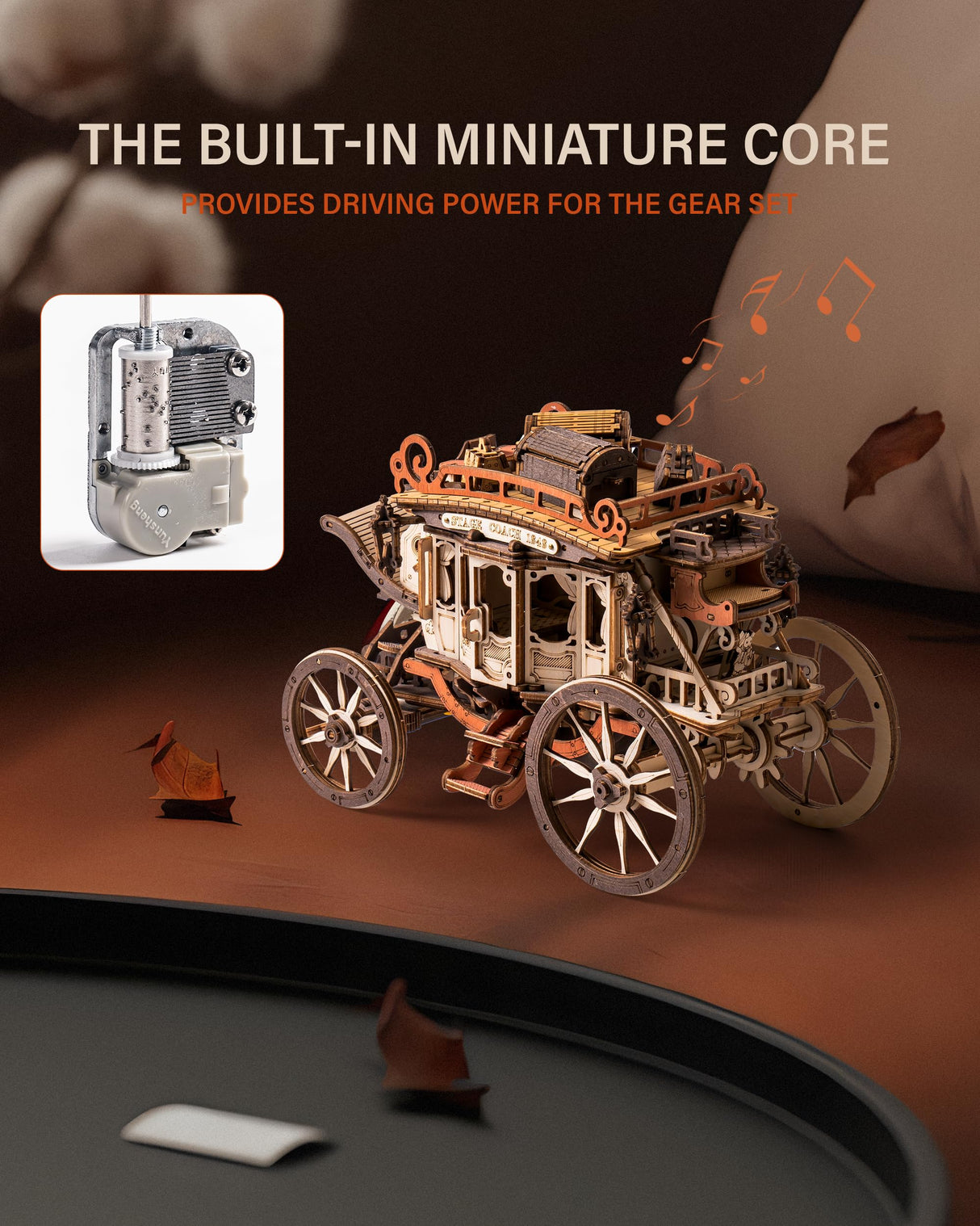 ROBOTIME Stagecoach Wooden Music Box Puzzle AMKA1, Valentines Day Gift 3D Wooden Puzzles for Adults, Mechanical 3D Model to Build, Birthday ROBOTIME