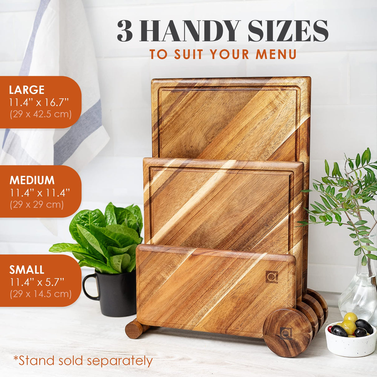Chorus Wood Cutting Board Set with Juice Groove (3 Pieces) - Acacia Wood Kitchen Cutting Boards, Chopping Board for Meat (Butcher Block), Vegetables, Apace Living