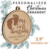 Personalized Baby's First Christmas Ornament 2023, Engraved Baby's Footprint with Custom Name & Date, Customized Baby's 1st Xmas Ornament for Baby USA Custom Gifts
