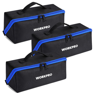 WORKPRO 10" Wide Mouth Utility Tool Bag with Zipper, Heavy Duty Tool Storage Bag, Multipurpose Zipper Tool Pouch Tote Bag for Organizer 3-pack