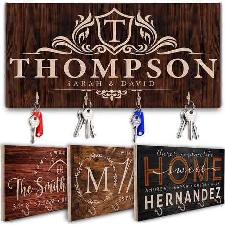 Zexpa Apparel Personalized Wood Key Hooks for Wall Customized Housewarming Wooden Gift | C5 Zexpa Apparel