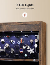 Nicetree 6 LEDs Mirror Jewelry Cabinet with 3 Improvements, 4.2" D Door/Wall Mounted Jewelry Armoire with Full Length Mirror, Larger Capacity, Nicetree