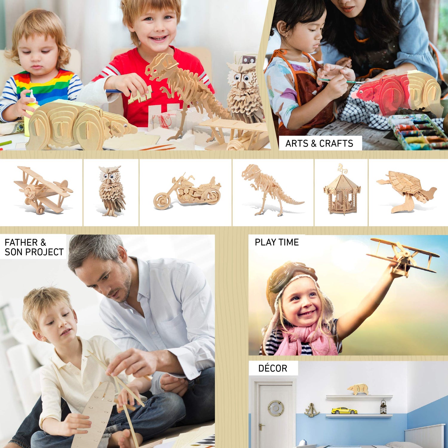 Puzzled 3D Puzzle Black Bear Wood Craft Construction Model Kit, Fun & Educational DIY Animal Wooden Toy Assemble Model Unfinished Crafting Hobby Puzzled