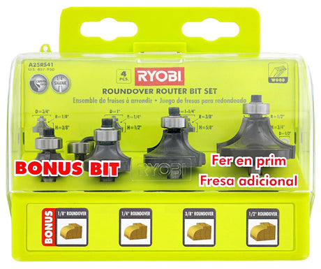 Ryobi A25RS41 4-Piece Roundover Router Bit Set Ryobi