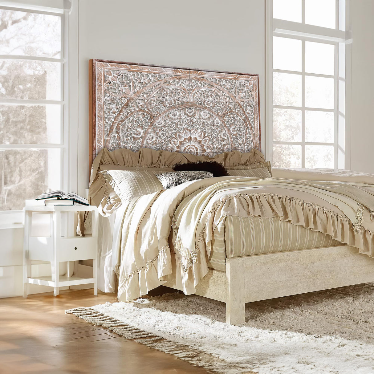 Queen Wood Headboard Rustic | Carved Full Headboard Only | Wooden Headboard Full Size Bed | Wall Mount Headboard Queen | Full Bed Headboard Panels KultureDeco