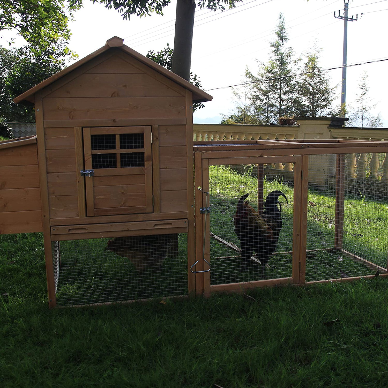ECOLINEAR Chicken Coop for 2-4 Chickens Wooden Rabbit Hutch Outdoor Hen House Poultry Pet Coop Nest Box Garden Backyard Cage (80") ECOLINEAR