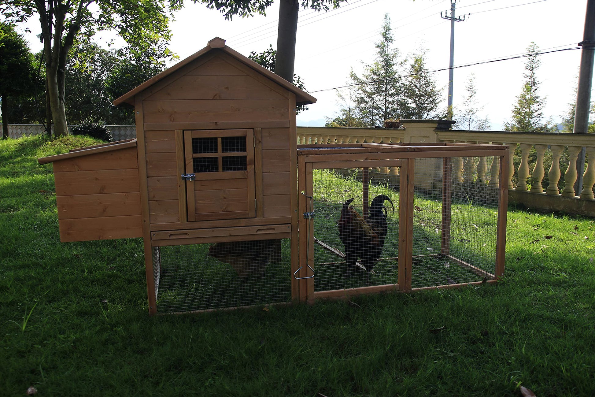 ECOLINEAR Chicken Coop for 2-4 Chickens Wooden Rabbit Hutch Outdoor Hen House Poultry Pet Coop Nest Box Garden Backyard Cage (80") - WoodArtSupply