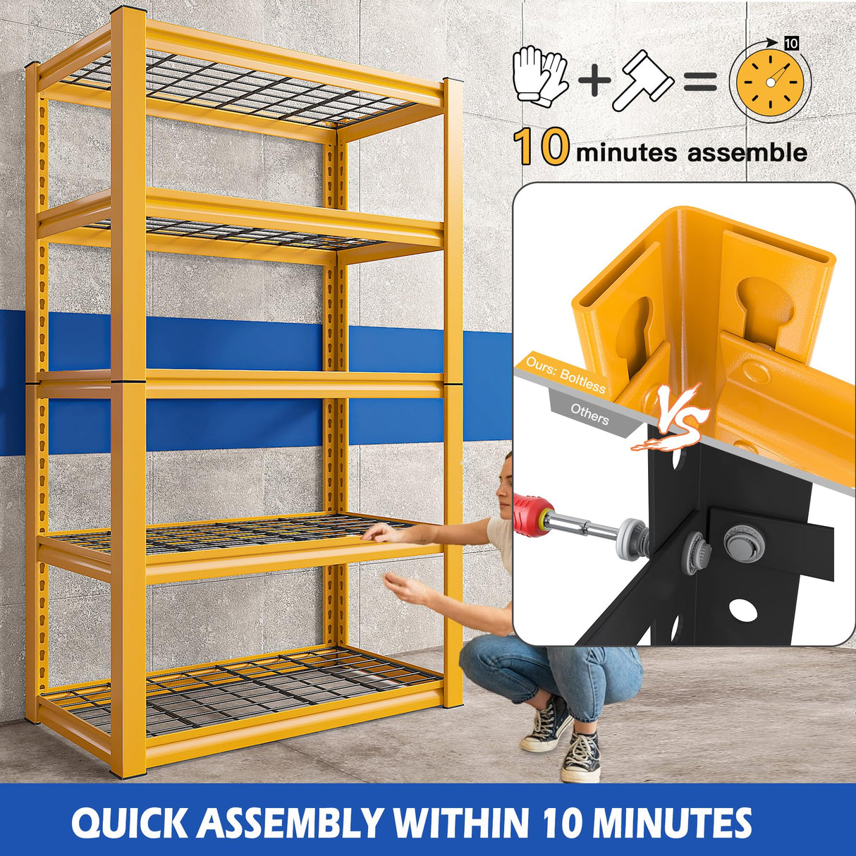 REIBII 72" H Garage Shelving Heavy Duty 2000LBS Garage Storage Shelves Metal Shelving Unit 5-Tier Garage Shelves for Storage Rack Shelf for REIBII