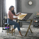 SD STUDIO DESIGNS Stellar 36" Wide Craft/Drawing Table with Adjustable Top and Padded Stool Set, Gold/Black SD STUDIO DESIGNS