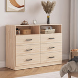 Bigbiglife 6 Drawer Dresser with Open Storage, Natural Wood Dresser, Modern Double Dresser for Bedroom, Living Room, Entryway, Light Oak Bigbiglife