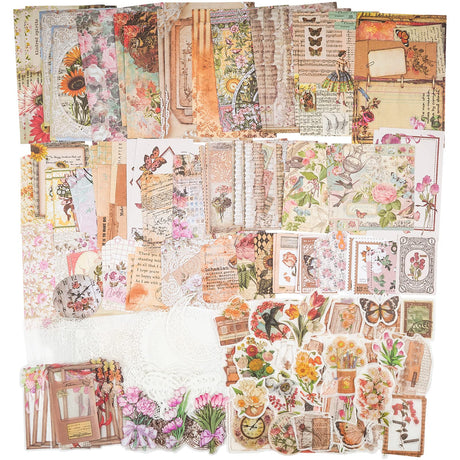 Knaid 200 Pieces Vintage Ephemera Bundle Junk Journal Kit Scrapbook Supplies Paper Sticker Material Pack for Art Journaling Bullet Journals Planners Knaid