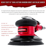 TCP Global Professional Heavy Duty 6" Dual-Action Random Orbit Air Palm Sander with Both PSA and Hook & Loop Backing Pads - Orbital Pneumatic Sanding TCP Global