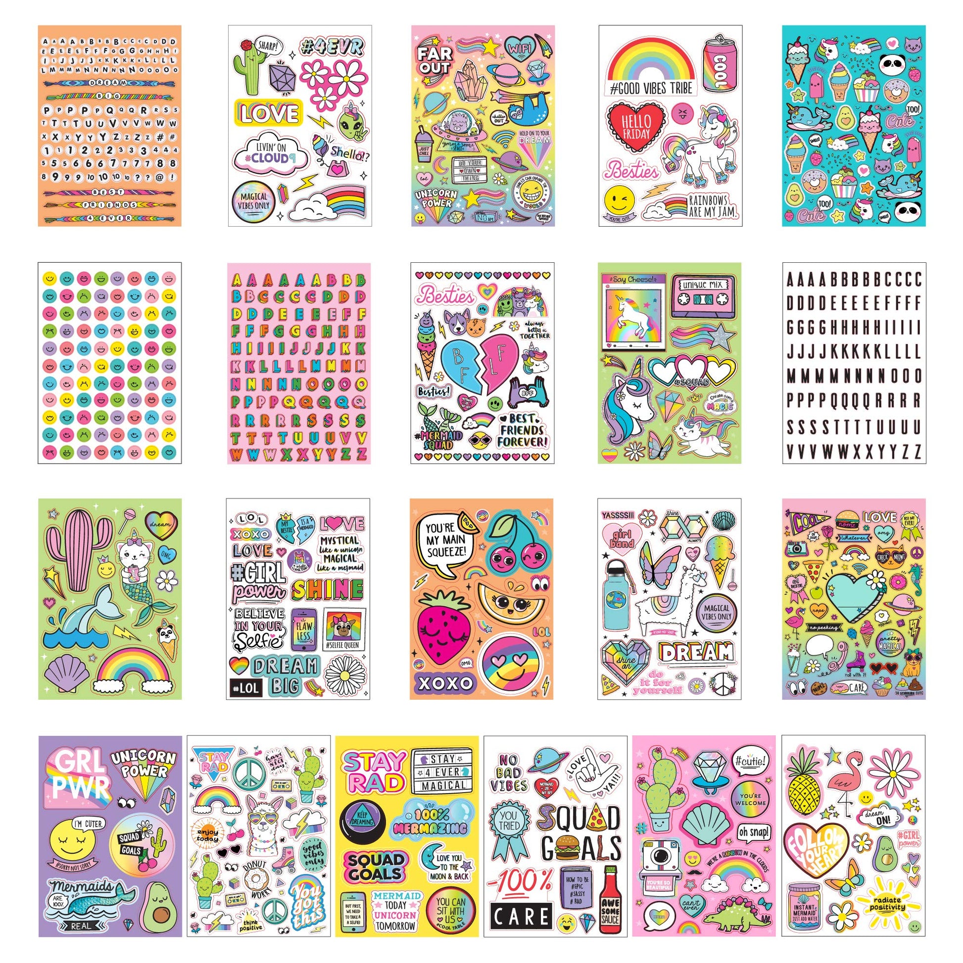 Just My Style 1500+ Stickers, Kawaii Y2K Sticker Book with Positivity Quotes, Sweet Treats, Unicorns, Fun Craft Stickers, for Girls Kids Teens Adults - WoodArtSupply