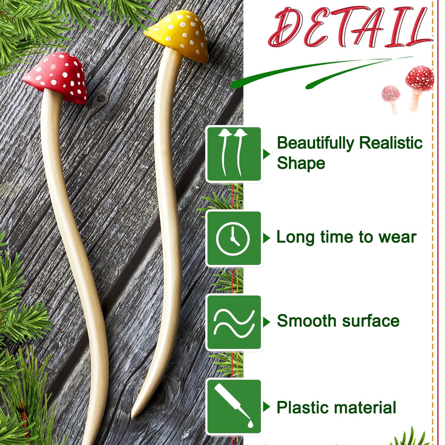 Taiyin 2 Pcs Mushroom Hair Stick Christmas Hair Sticks for Long Hair Chinese Hair Chopsticks for Women Girl Hair Sticks for Buns Cute Print Hair Taiyin
