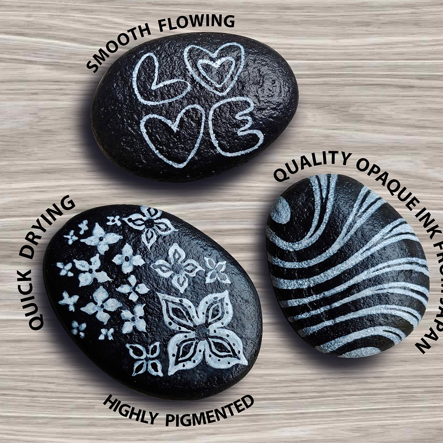 TOOLI-ART Black And White Acrylic Paint Markers Paint Pens Set For Rock Painting, Canvas, Mugs, Metal, Glass Paint, Fabric, Wood, DIY. Non Toxic, TOOLI-ART