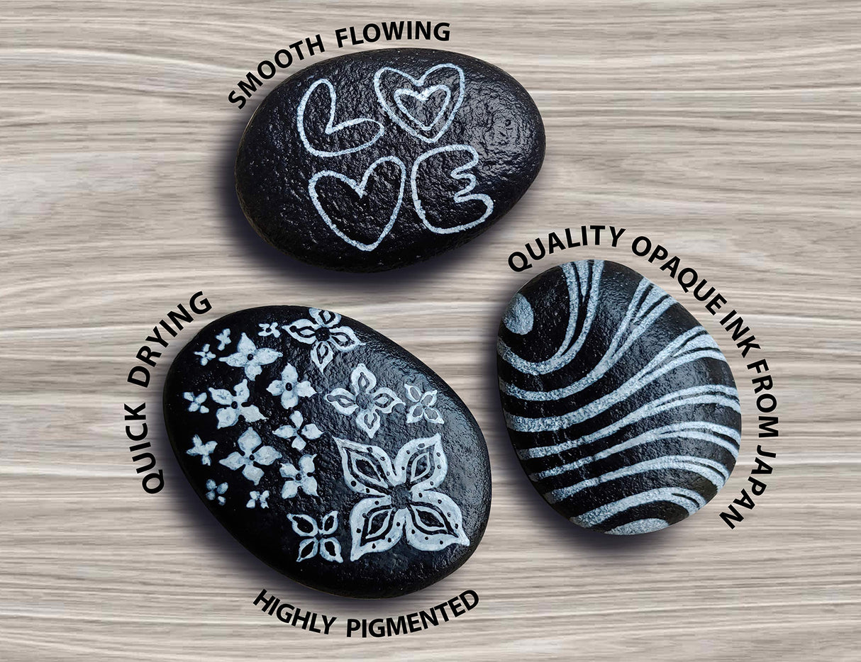 TOOLI-ART Black And White Acrylic Paint Markers Paint Pens Set For Rock Painting, Canvas, Mugs, Metal, Glass Paint, Fabric, Wood, DIY. Non Toxic, TOOLI-ART