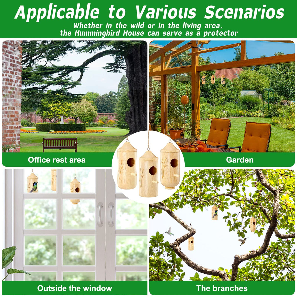 6 Pcs Humming Bird House for Outside Hanging Natural Wooden Hummingbird Nest Swinging Humming Bird Nest with Hemp Ropes for Garden Outdoor Window Qunclay