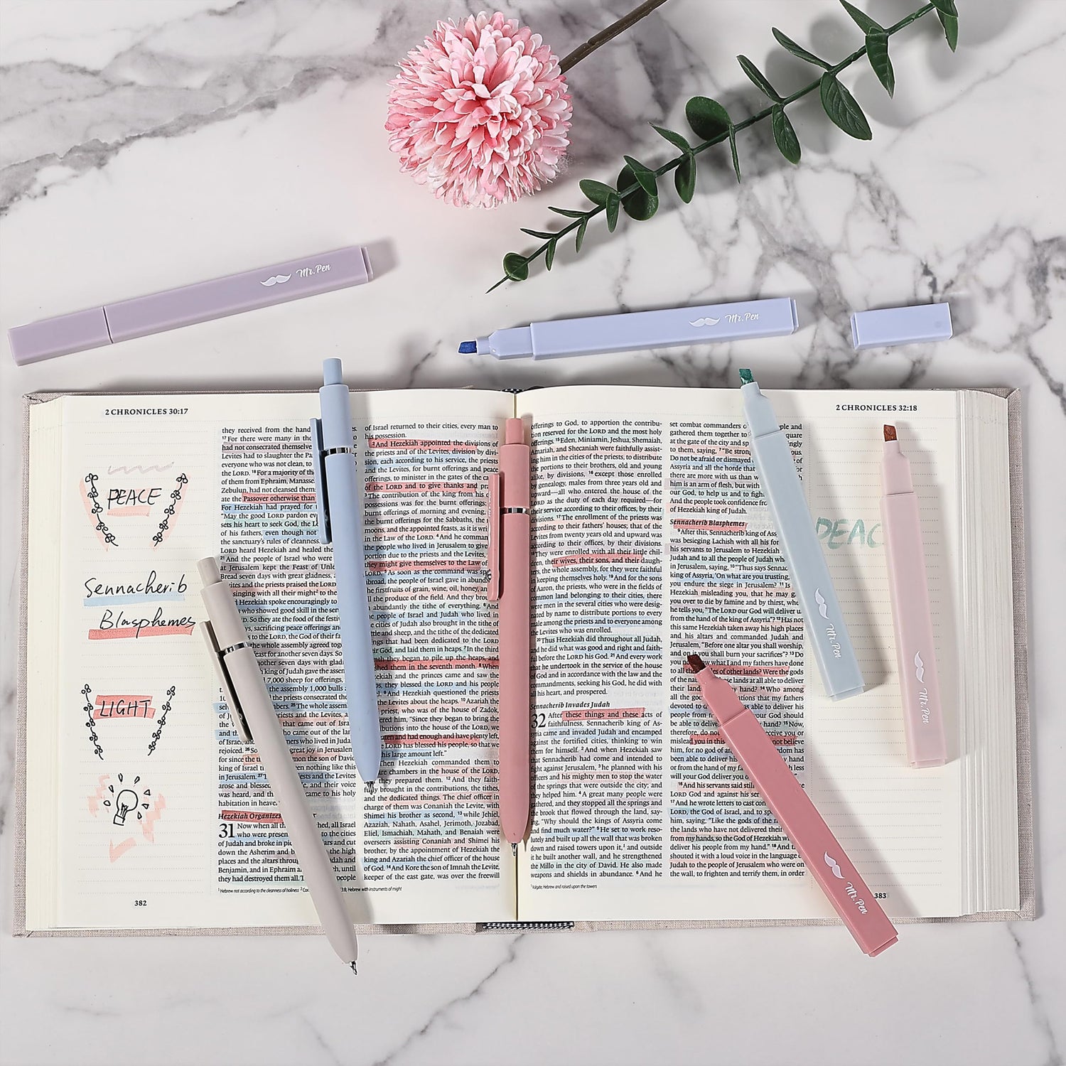 Mr. Pen- Aesthetic Highlighters and Gel Pens No Bleed, 10 Pack, Morandi Color Bible Highlighters No Bleed, Black Ink Bible Pens, Highlighter Pens, No Mr. Pen