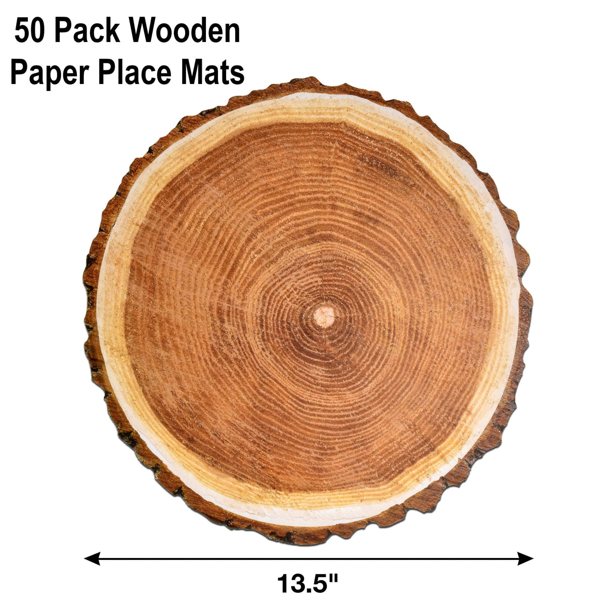 Gift Boutique Disposable Wooden Slice Paper Place Mats 50 Pack 13.5" Round Rustic Brown Wood Slices Charger Place Mat for Farmhouse Tan Table Setting Gift Boutique