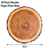 Gift Boutique Disposable Wooden Slice Paper Place Mats 50 Pack 13.5" Round Rustic Brown Wood Slices Charger Place Mat for Farmhouse Tan Table Setting Gift Boutique