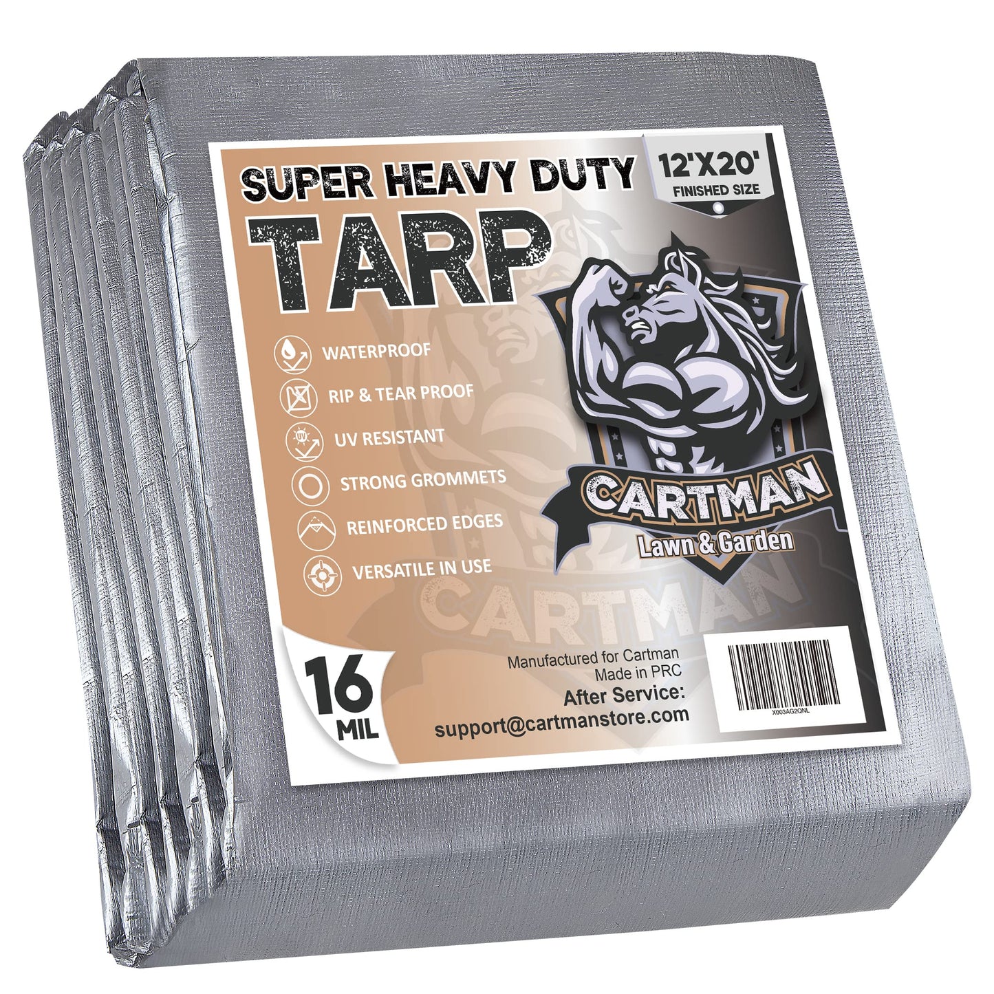 CARTMAN Finished Size 12x20 Feet Extra Thick 16 Mil Ultra Heavy Duty Poly Tarp, Multipurpose Protective Cover, UV Resistant, Waterproof Poly - WoodArtSupply