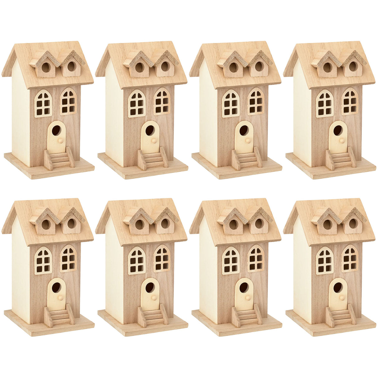7.5" Wooden Townhouse Birdhouse by Make Market - Unfinished Birdhouse Made of 100% Wood, Outdoor Nesting Boxes - Bulk 6 Pack Make Market