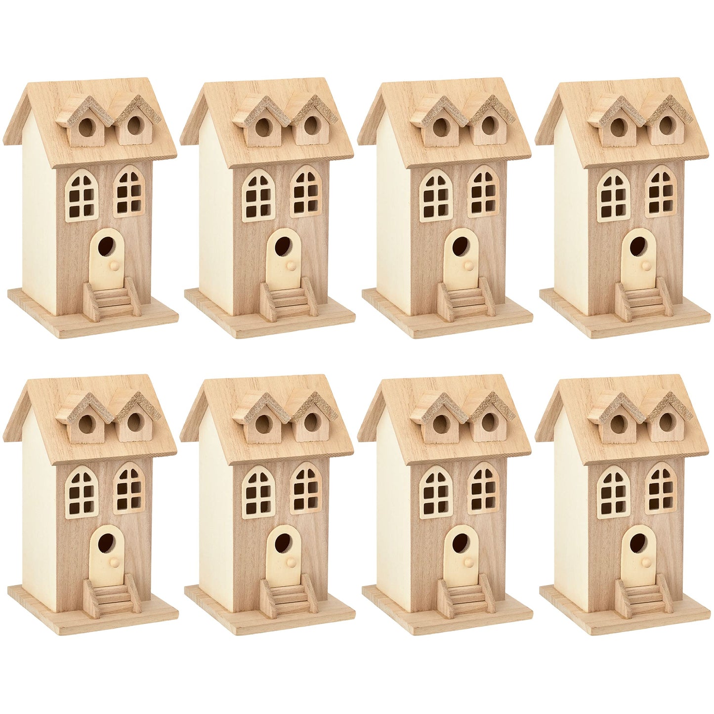 7.5" Wooden Townhouse Birdhouse by Make Market - Unfinished Birdhouse Made of 100% Wood, Outdoor Nesting Boxes - Bulk 6 Pack