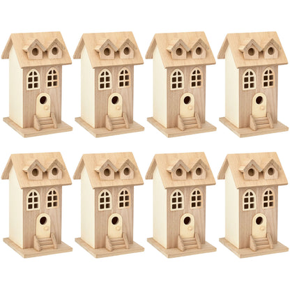 7.5" Wooden Townhouse Birdhouse by Make Market - Unfinished Birdhouse Made of 100% Wood, Outdoor Nesting Boxes - Bulk 6 Pack