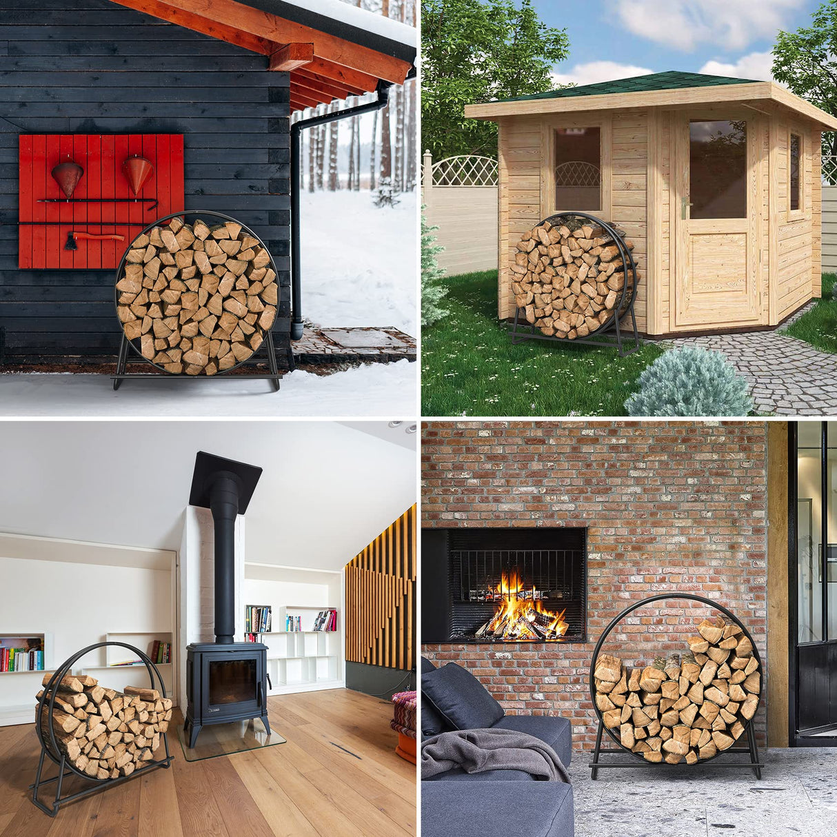 Mr IRONSTONE 41 inch Firewood Rack, Firewood Log Hoop for Indoor Fireplace Wood Storage Ring, Round Tubular Steel for Patio Deck Metal Log Holder Mr IRONSTONE
