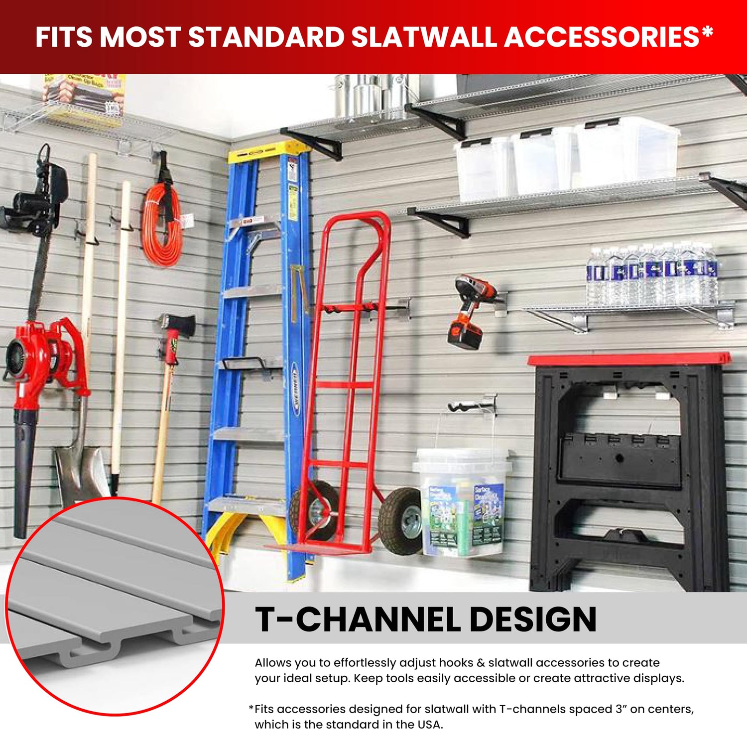 Slatwall Panel Garage Wall Organizer: Heavy Duty Wall Mounted PVC Wall Rack, Interlocking Slat Wall Paneling for Garage Wall Storage, Slatwall Board, DLDIRECT