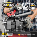 Bench Vise 4-1/2", Vice for Workbench with Heavy Duty Forged Steel Construction, Built-in Pipe Jaw, Swivel Base Table Vise for Woodworking, Home Gioventù