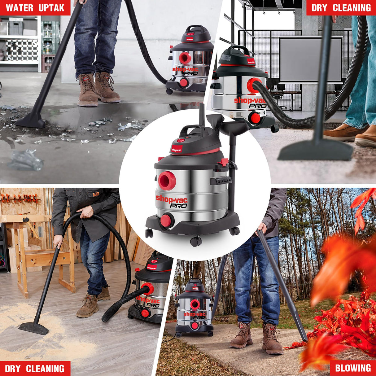 Shop-Vac 8 Gallon 6.0 Peak HP Wet/Dry Vacuum, Stainless Steel Tank, Portable Shop Vacuum with Multifunctional Attachments for Jobsite, Garage & Shop-Vac