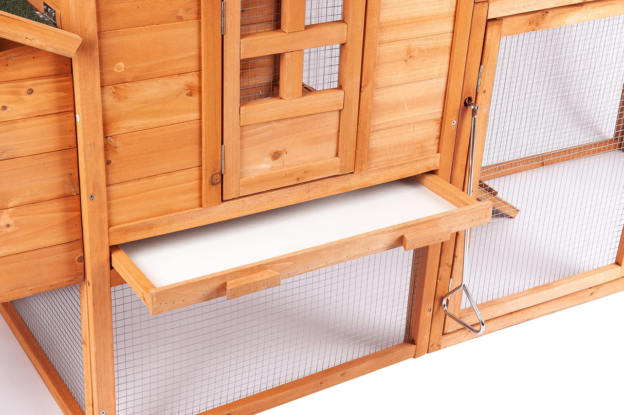 Chicken Coop Outdoor Wooden Rabbit Hutch Poultry House with Chicken Run Cage, Egg Box & Waterproof Roof (80") ECOLINEAR