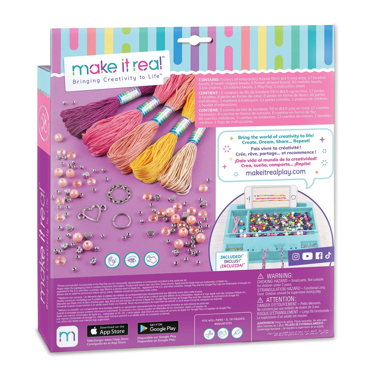 Make It Real - Macrame Friendship Bracelet Making Kit for Girls - Kids String Bracelet Making Kit - Friendship Bracelet Craft Kit w/Thread, Beads & Make It Real