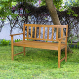 Tangkula Natural Acacia Wood 2-Person Garden Bench with Backrest and Armrests Tangkula