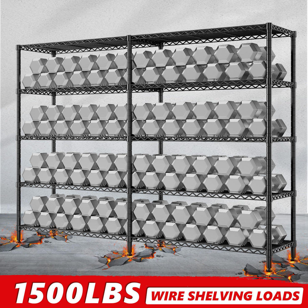 REIBII 61.2''W Storage Shelves 1500LBS Wire Shelving Unit 5 Tier Metal Shelving for Storage Rack Shelves for Storage Heavy Duty Garage Shelf Pantry REIBII