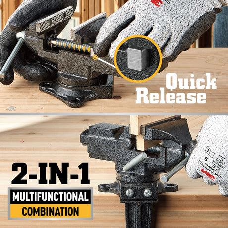 Dual-Purpose Combined Universal Vise 360° Swivel Base Work, Bench Vise or Table Vise Clamp-On with Quick Adjustment, 3.3" Movable Home Vice for STEINBRÜCKE