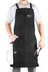 Hudson Durable Goods Adjustable Crossback Denim Apron with Pockets – 34 x 27 In. Chefs Apron with 4 Pockets and Loop Fits Most – Black Denim Apron Hudson Durable Goods