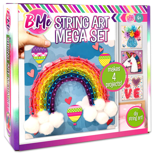 String Art Kit Girls Art Set - Flower, Heart, Rainbow, Unicorn Bedroom Decor for Girls8 Designs - 3D String Art 8.5x8.5in Boards - DIY Arts Crafts - WoodArtSupply