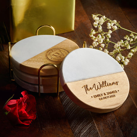 Personalized Coasters, Wedding Gift for couple, Custom Anniversary Gifts, Custom Bar Coasters for Drinks with Monogram Engraved, Great Newlywed GIFTS TO ENGRAVE