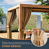 HAPPATIO Louvered Pergola 10x13 Outdoor Pergola, Woodgrain-Look Metal Pergola with Adjustable Rainproof Roof, Patio Pergola with Curtains and HAPPATIO