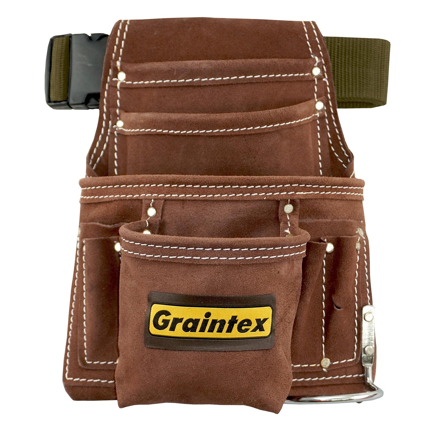 Graintex PL45S 10 Pocket Nail and Tool Pouch Suede Leather with 2" Webbing Belt Graintex