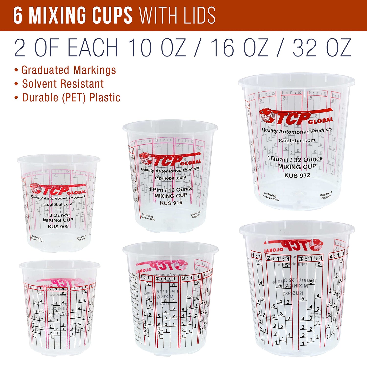 TCP GLOBAL Premium Paint Mixing Essentials Kit. Comes with 12 Mixing Cups, 6 Lids, 12 Wooden 12" Mixing Sticks, 12 Wooden Mini Mixing Paddles, 12 HQ Custom Shop