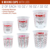 TCP GLOBAL Premium Paint Mixing Essentials Kit. Comes with 12 Mixing Cups, 6 Lids, 12 Wooden 12" Mixing Sticks, 12 Wooden Mini Mixing Paddles, 12 HQ Custom Shop