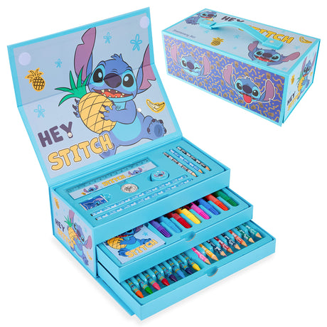 Disney Stitch Colouring Pencils for Kids Colouring Pens Crayons Art Supplies in Art Box Kids Colouring Sets 30 Plus Pieces Travel Case Stitch Gifts Disney